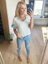 Never Be Average Blue Floral V-Neck Boxy Short Sleeve