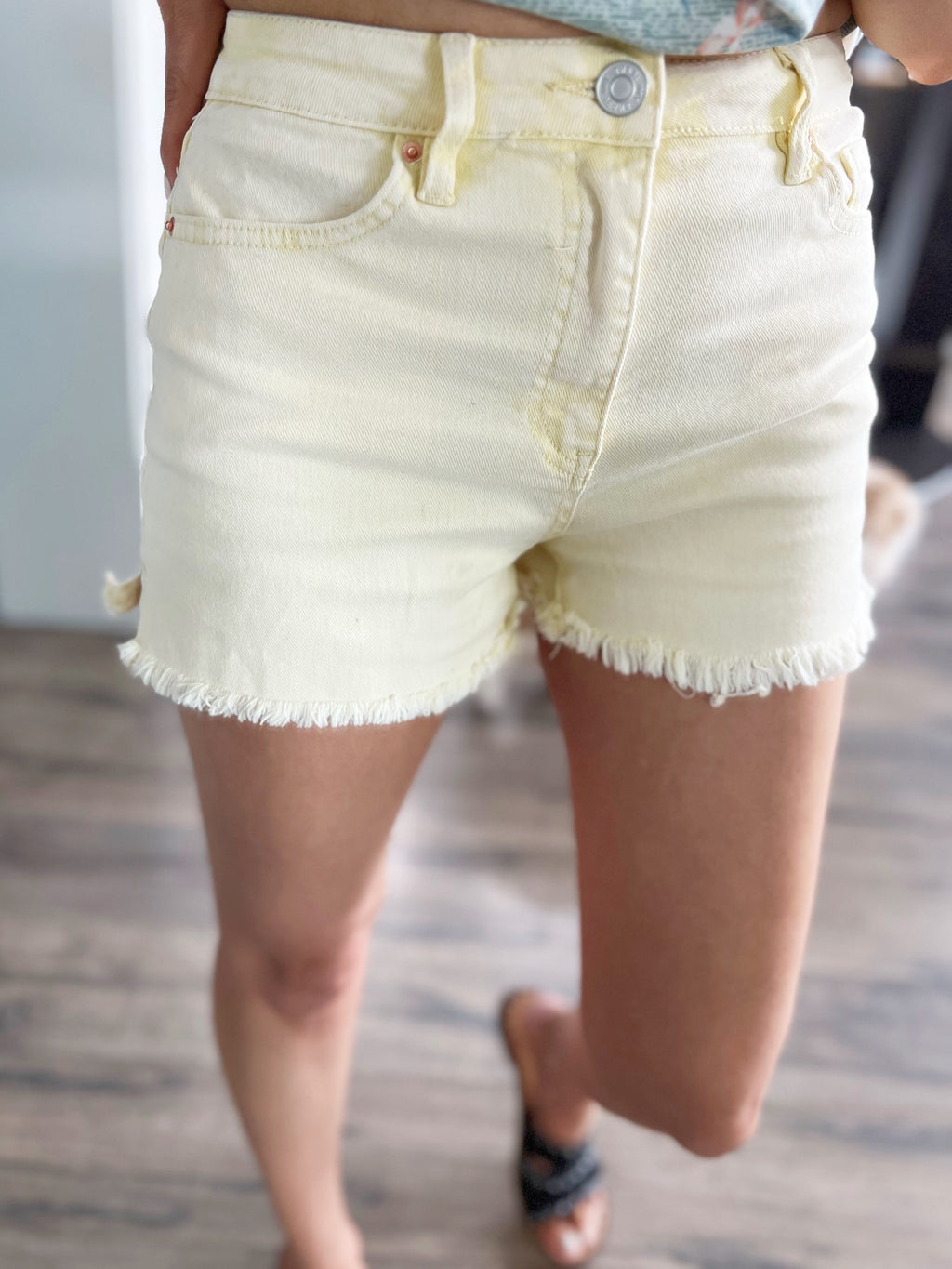 YMI Vintage Wash High Rise Shorts in Bumble Bee