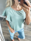 Night of My Life Ruffle Sleeve Top in Sage