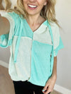 Beach Bum 2 Tone Terry Color Block Hoodie in Mint