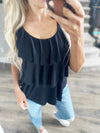 Steady On Ruffle Tank Top in Black