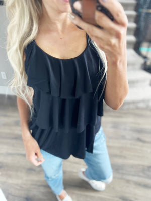 Steady On Ruffle Tank Top in Black