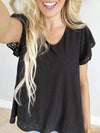 Wish Upon a Star Eyelet Short Sleeve Top in Black