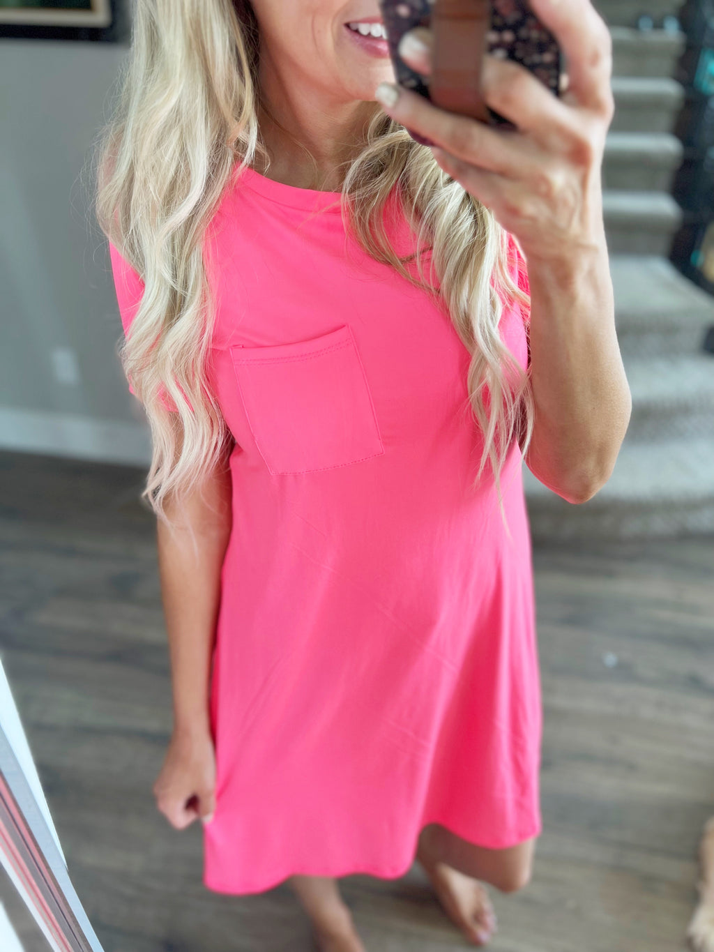 Get The Party Started Casual Round Neck Midi Dress in Neon Pink