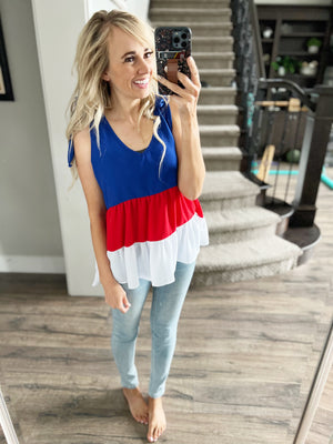 Finding Freedom Ruffle Top in Red White and Blue (SALE)