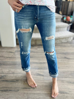 Artemis High Rise Distressed Straight Jeans