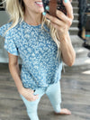 Ditzy Dainty Floral Ruffle Sleeve in Denim Blue