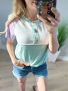You Got Style Color Block Top in Sage Lavender and Ivory