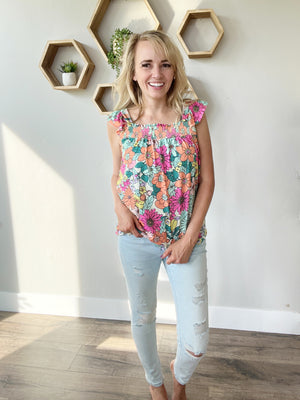 Passionate for Floral Shirred Detail Top