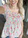 Cottage Trendy Puff Sleeved Top with Smocking in Off-White