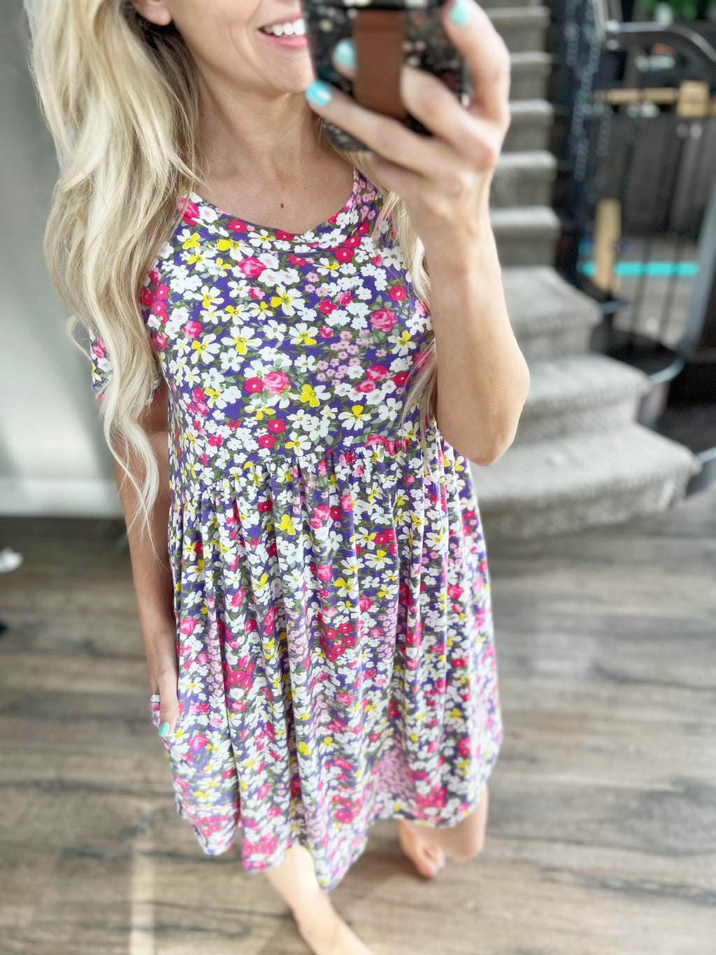Meet Me There Floral Babydoll Dress in Lavender and Fuchsia