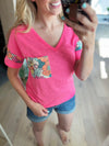 In the Game Floral Contrast Top in Neon Pink