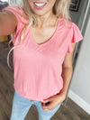 Brave Girl Flutter Sleeve Top in Light Coral