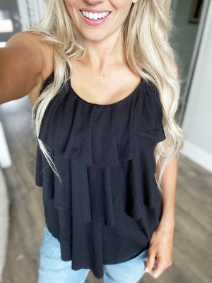 Steady On Ruffle Tank Top in Black