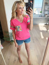 In the Game Floral Contrast Top in Neon Pink
