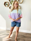 Calling Your Name Color Block Top in Mint Pink and Lavender