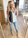 Girl Interrupted Color Block Knit Tank in Ivory Gray and Charcoal