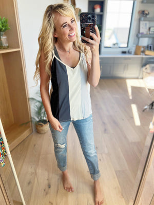 Girl Interrupted Color Block Knit Tank in Ivory Gray and Charcoal