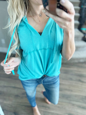 She's A Fighter Short Sleeve Hooded Top in Seafoam Green