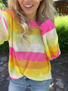 Stand With You Multi Color Striped Low Gauge Sweater in Neon Pink