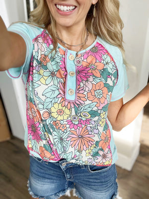 Something to Celebrate Floral Top in Aqua