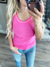 Rock the Boat Ribbed Tank Top with Contrast Stitch in Hot Pink