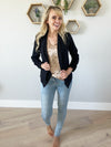 In The Air Tonight 3/4 Rouched Sleeve Blazer in Black