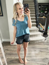 **Deal of the Day** No Fool Washed Melange Burnout Scoop V-Neck Top (Multiple Colors)