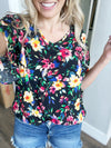 Up Next Floral Dolman Ruffle Frill Short Sleeve In Black