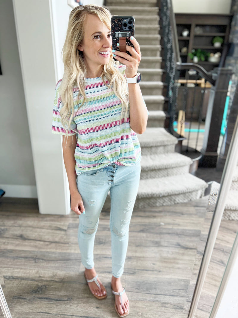 The Best Moment Knit Top in Fuchsia Lime and Navy
