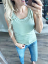 Rock the Boat Ribbed Tank Top with Contrast Stitch in Sage