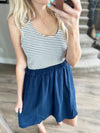 Mixed Media Dress in Navy Stripe