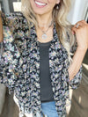 Tell Me A Secret Floral Print Ruffle Kimono in Black