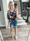Up Next Floral Dolman Ruffle Frill Short Sleeve In Black