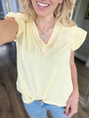 Back Home Lace V-Neck Blouse in Light Yellow