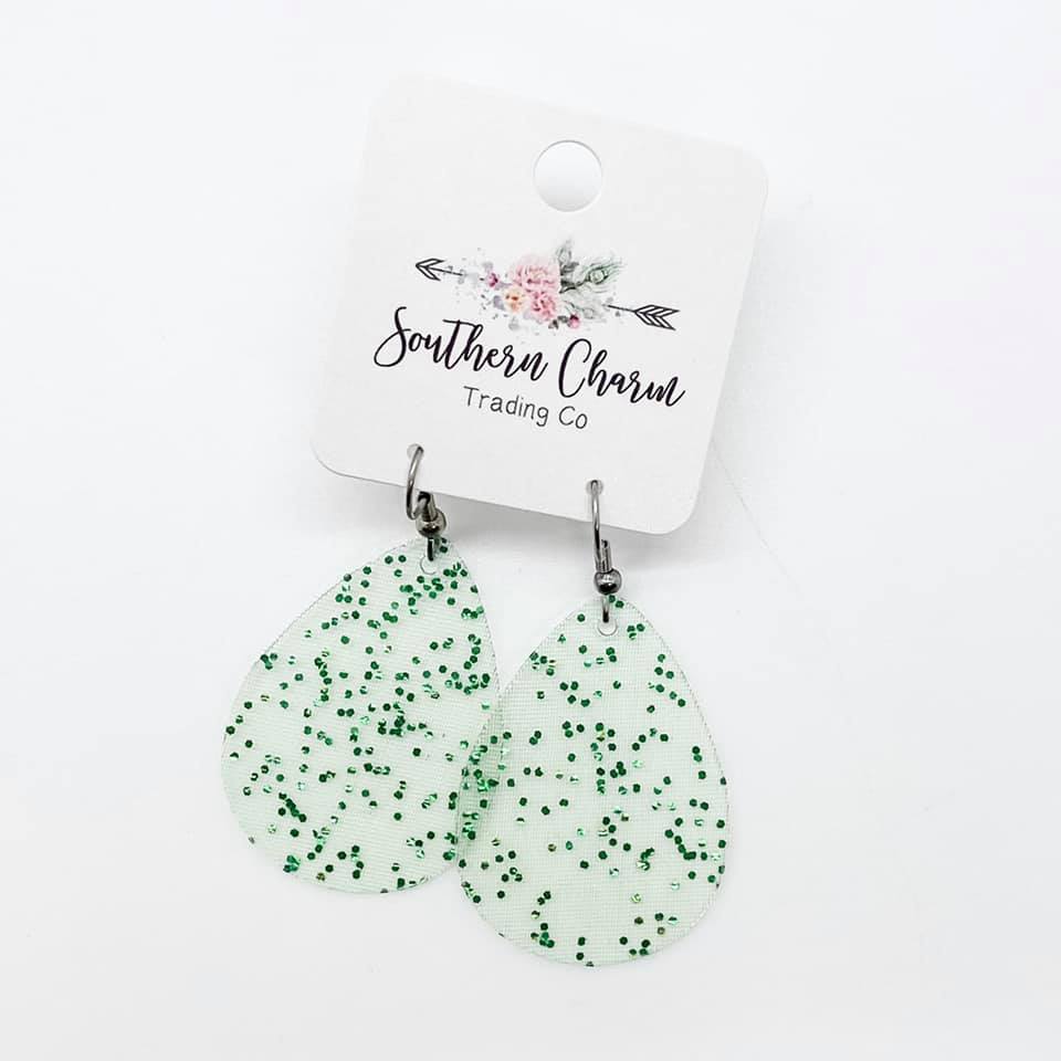 Glitter Jelly Bitty Earrings in Green