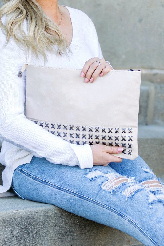 Oversize Cross Studded Clutch (Multiple Colors)
