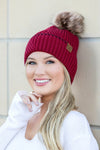 CC Solid Accent Cuff Fur Pom Beanie (Multiple Colors)