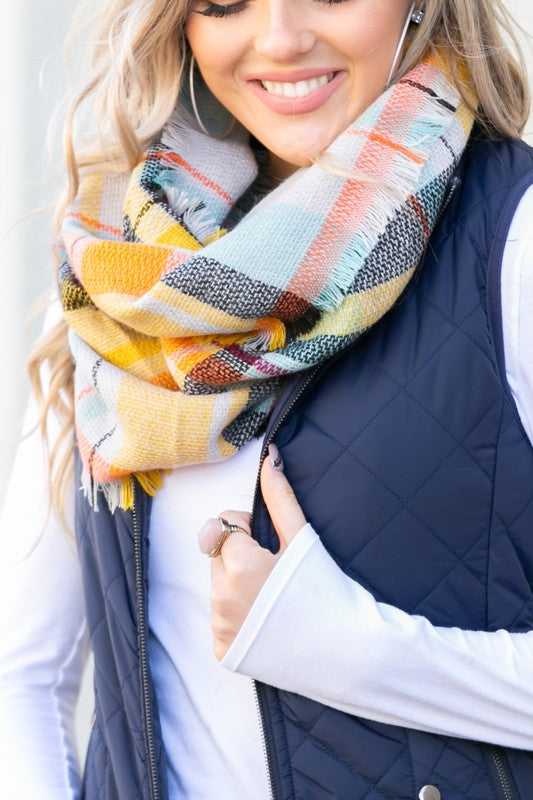 Plaid Infinity Scarf in Teal/Mustard