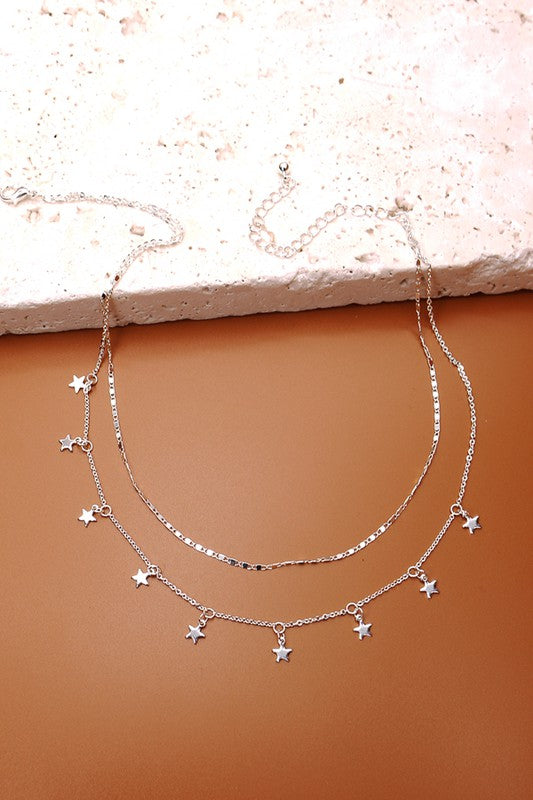 Delicate Double Layer Star Necklace in Silver