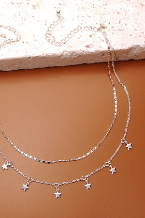 Delicate Double Layer Star Necklace in Silver