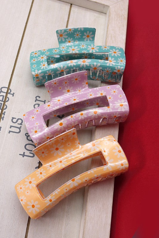 Sun's Out Floral Rectangular Hair Clip (Multiple Colors)