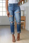 Artemis High Rise Distressed Straight Jeans