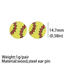 Sports Painted Wood Stud Earrings