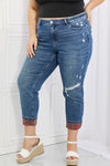 Judy Blue Paisley Patch Cuff Boyfriend Jeans