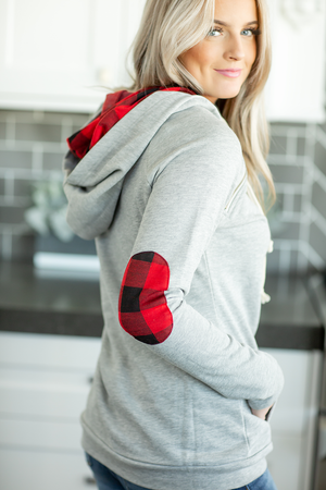 Favorite Things Buffalo Plaid Accented Double Hooded Sweatshirt in Gray (SALE)