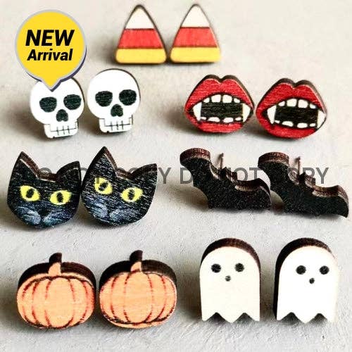 Fall & Halloween Wood Stud Earrings