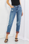 Judy Blue Paisley Patch Cuff Boyfriend Jeans