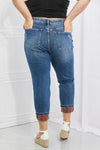 Judy Blue Paisley Patch Cuff Boyfriend Jeans