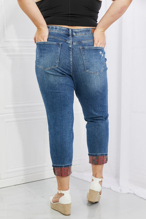 Judy Blue Paisley Patch Cuff Boyfriend Jeans